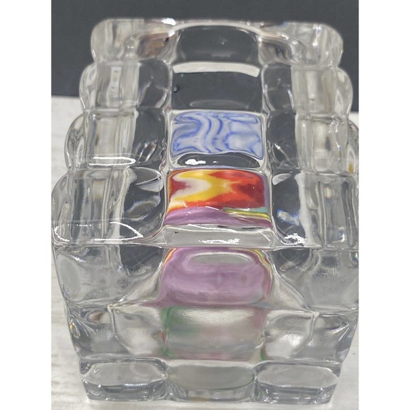 Square Cut Bubble Glass Votive Crystal Candle Holder With Colorful Swirl Candle - Picture 11 of 11